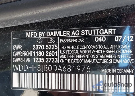 2013 Mercedes-Benz E 350 4Matic из США, поврежденный, VIN WDDHF8JB0DA681976